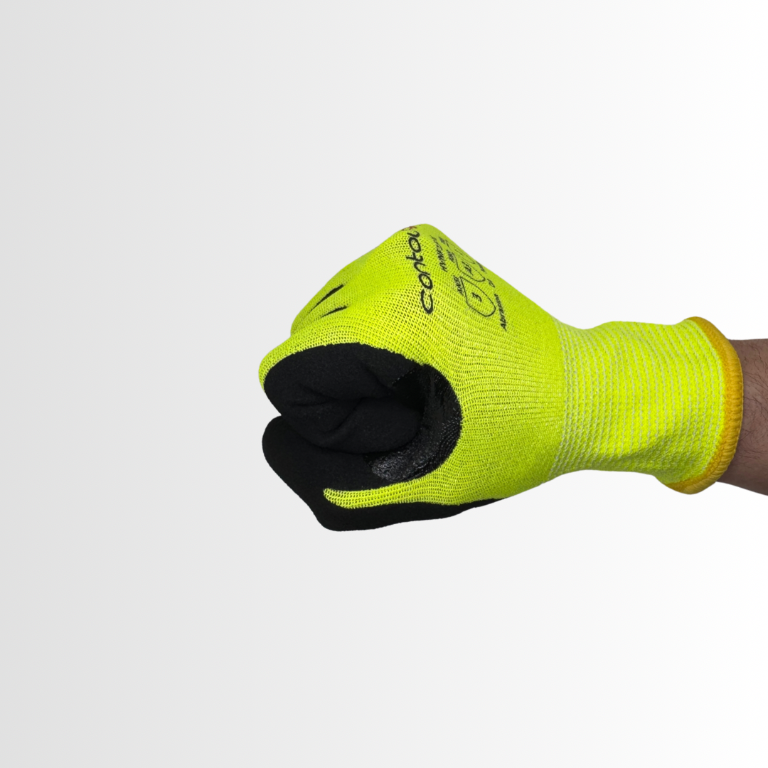 HVNF133 | Hi-Vis Cut-Resistant Nitrile-Coated Gloves with Touchscreen Capability – ANSI A3 (12 Pair)