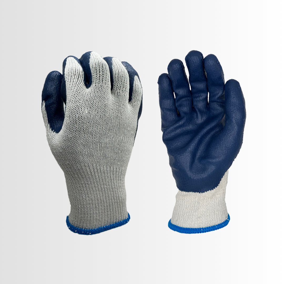 40 | Blue Latex Palm Coated Gloves with 10-Gauge Cotton/Poly Liner and Knit Wrist – Economy Grade (12 Pair)