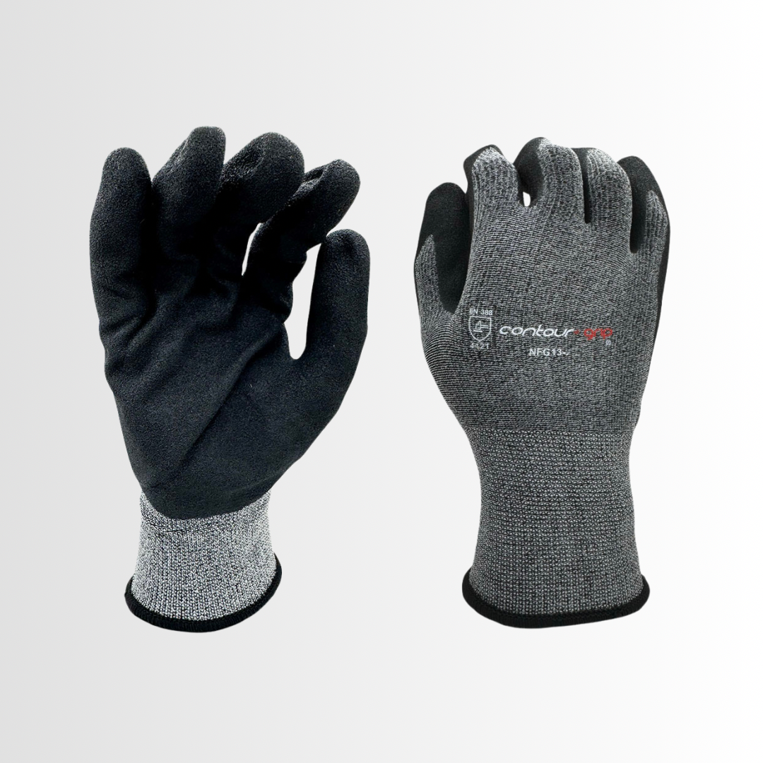 NFG13 | Black Nitrile Foam Coated Palm Gloves with 13 Gauge Gray Nylon/Polyester Liner, Oil resistant and Anti-Static(12 Pair)