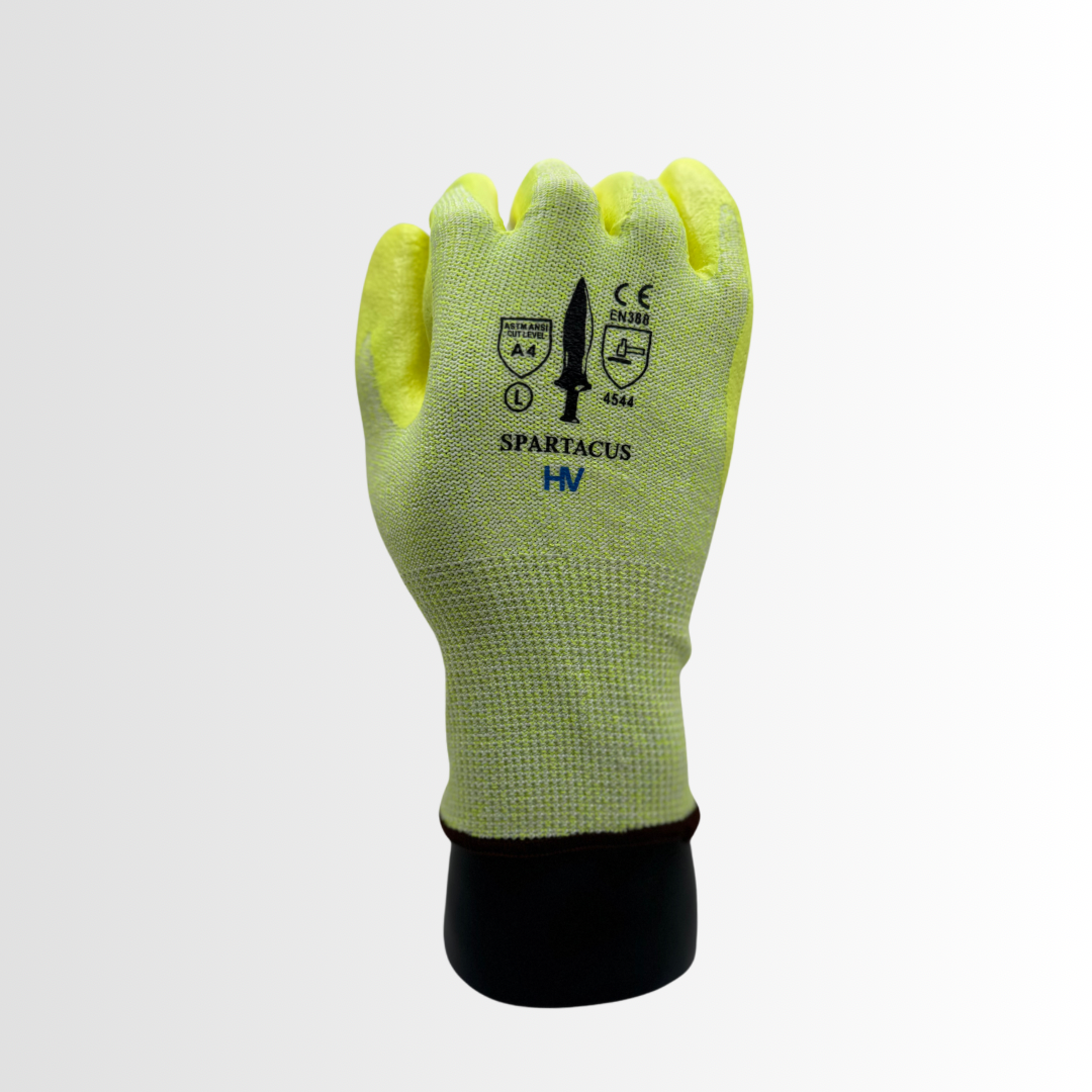 HV | Hi-Vis Cut Resistant Gloves with HPPE Liner and Nitrile Foam Palm – ANSI A4, Abrasion & Puncture Protection (12 Pair)