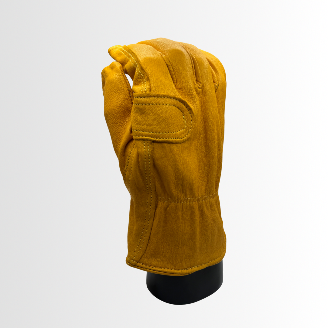8464DPY | Premium Grain Pigskin Double Palm Gloves with Wing Thumb and Rubberized Safety Cuff – Industrial Grade (12 Pair)