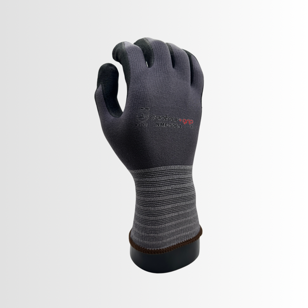 NMF506 | Touchscreen Nitrile Foam Grip Gloves with 15-Gauge Gray Nylon Liner – Oil Resistant, Breathable, ANSI Puncture Level 2 (12 Pair)
