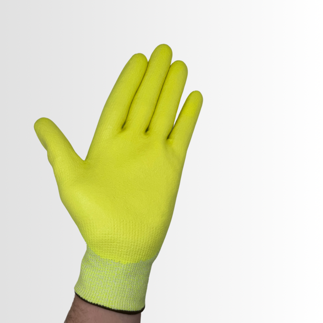 HV | Hi-Vis Cut Resistant Gloves with HPPE Liner and Nitrile Foam Palm – ANSI A4, Abrasion & Puncture Protection (12 Pair)
