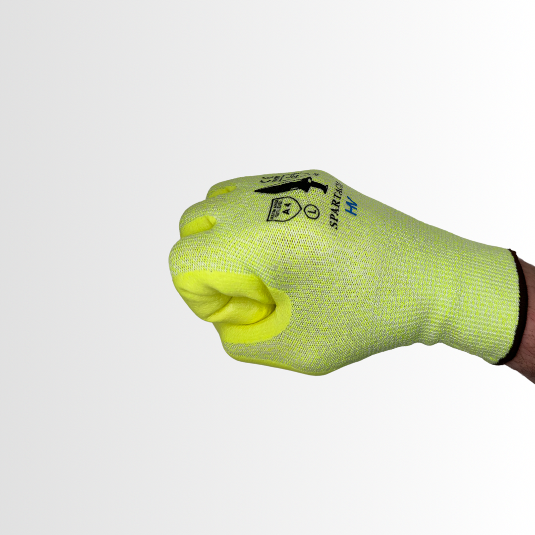 HV | Hi-Vis Cut Resistant Gloves with HPPE Liner and Nitrile Foam Palm – ANSI A4, Abrasion & Puncture Protection (12 Pair)
