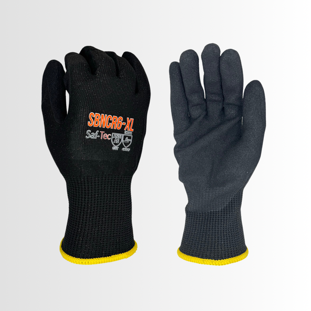 SBNCR6 | High-Performance Cut Resistant Gloves with Black Nitrile Foam Palm – ANSI A6, Knit Wrist (12 Pair)