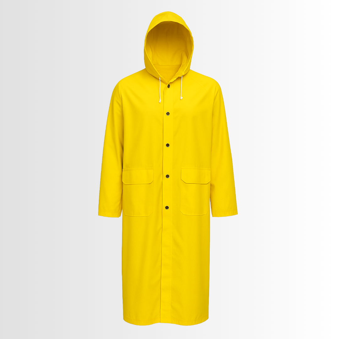3048 | 48” Yellow PVC Rain Coat with Detachable Hood, Welded Seams, and Generous Sizing (1 Each)