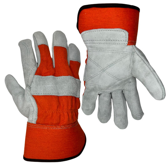 1360IDO | 1360ID0 Select Split Cowhide Leather Work Glove with Wing Thumb, Inside Double Leather Palm and Orange Canvas Back, 2.5"" Rubber Safety Cuff (12 Pair)