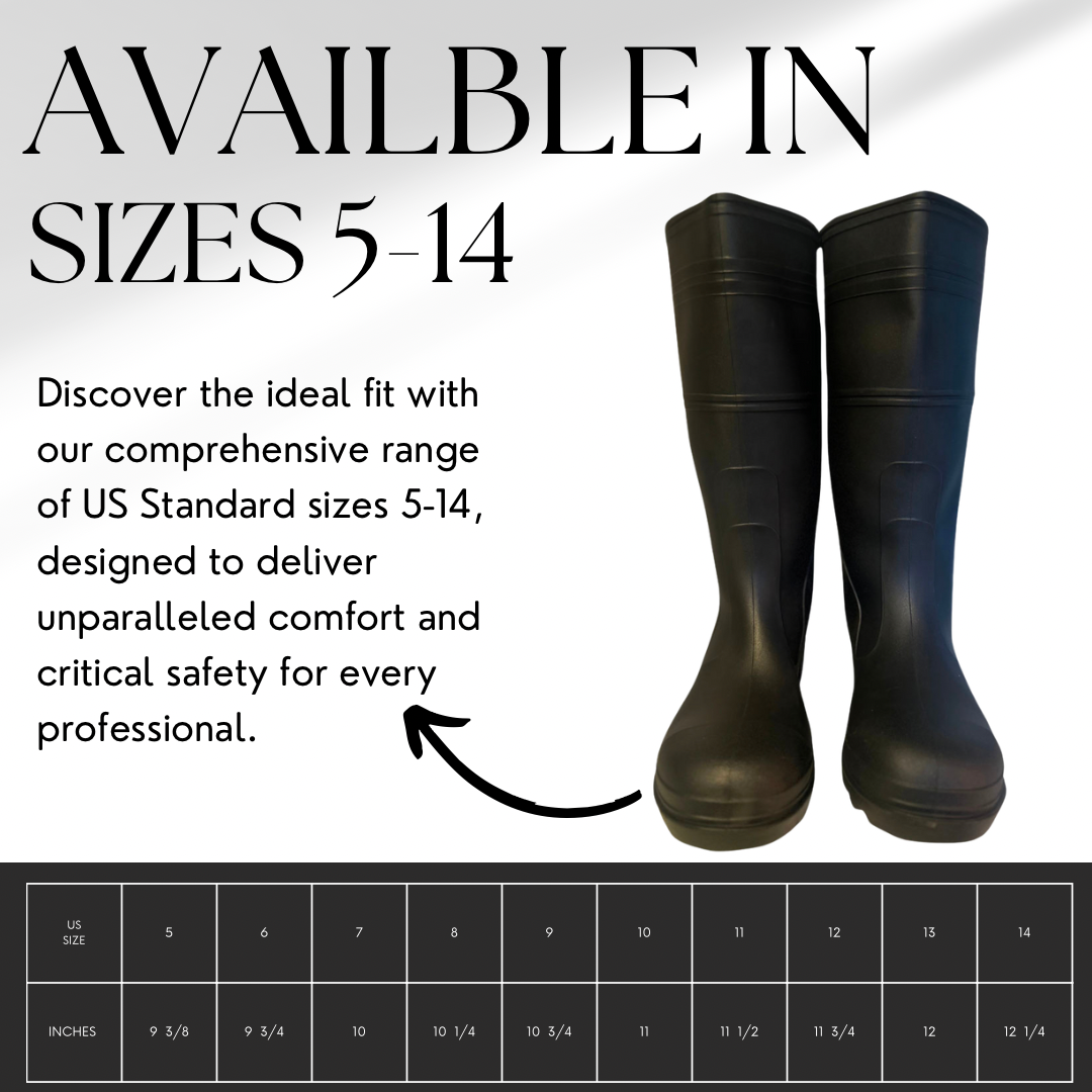 B16ST | (Steel Toe) Industrial Black Waterproof PVC Rubber Rain Boots with Steel Toe Protection, 16-Inch, Unlined with Steel Shank, Outdoor Protective Safety Footwear (1 Pair)