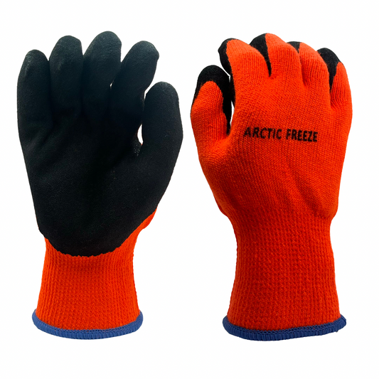 ARCTIC-OR | 10 Gauge Hi-Vis Orange Fleece Liner, Black Micro-Foam Latex Dipped Palm, Cold Resistant Gloves (12 Pair)