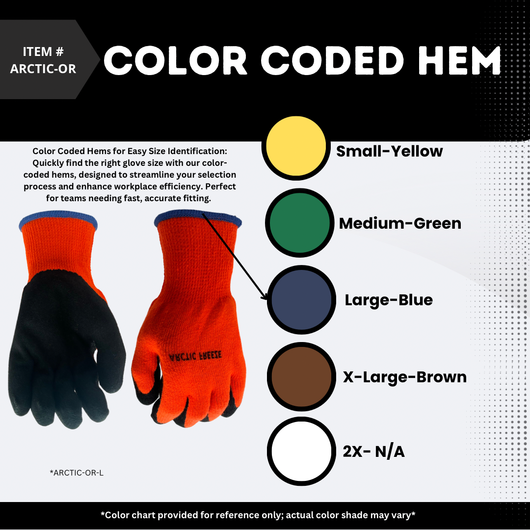 ARCTIC-OR | 10 Gauge Hi-Vis Orange Fleece Liner, Black Micro-Foam Latex Dipped Palm, Cold Resistant Gloves (12 Pair)