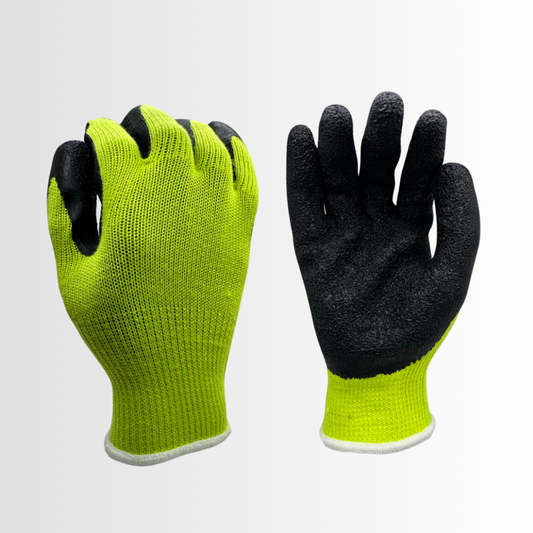 300BLP | Latex-Coated Grip Gloves with Hi-Vis Green Liner and Black Palm – Knit Wrist, EN388 Rated (12 Pair)
