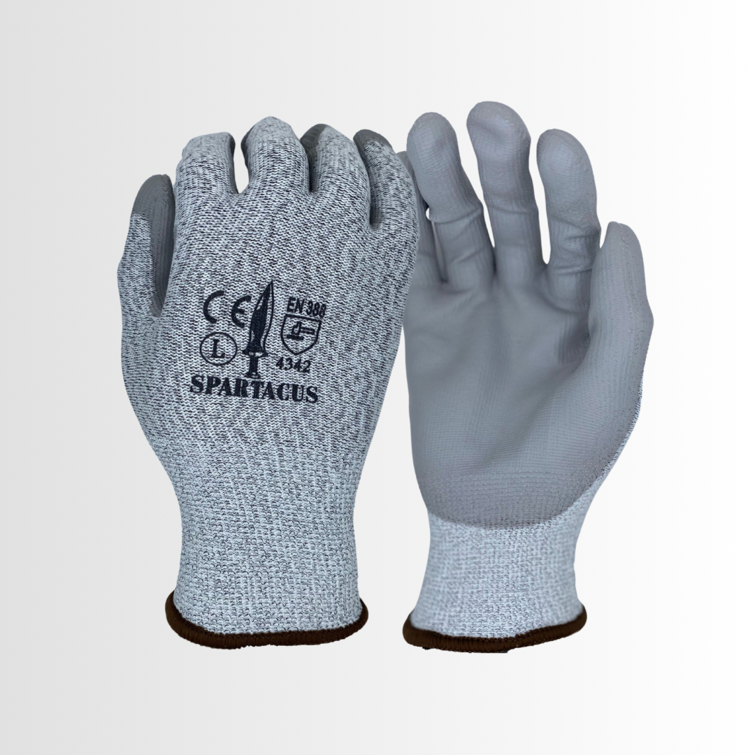 SPARTACUS | Cut Resistant Gloves with PU Palm and HPPE Liner – ANSI A4, Abrasion & Tear Protection, 13-Gauge Flex (12 Pair)