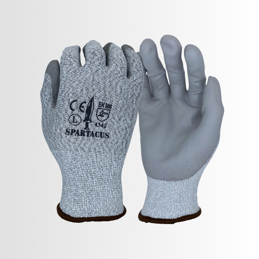 SPARTACUS | Cut Resistant Gloves with PU Palm and HPPE Liner – ANSI A4, Abrasion & Tear Protection, 13-Gauge Flex (12 Pair)