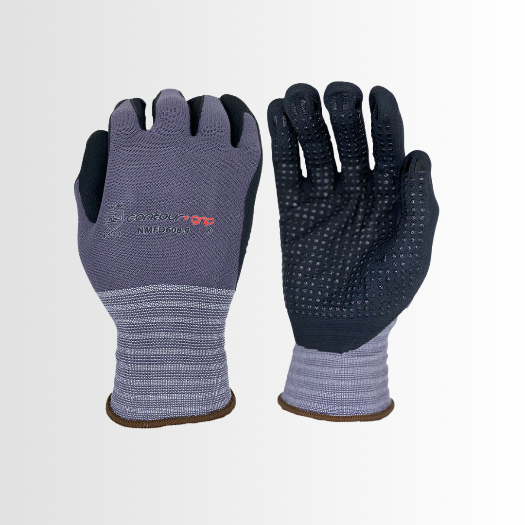 NMFD608 | Touchscreen Micro-Foam Dot Grip Gloves with 15-Gauge Nylon Liner – Breathable, Oil Resistant, and High Dexterity (12 Pair)