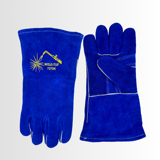 7270K | Premium Blue Split Leather Welding Gloves with Wing Thumb, Foam Lining, and Kevlar Stitching – Heat Resistant (12 Pair)