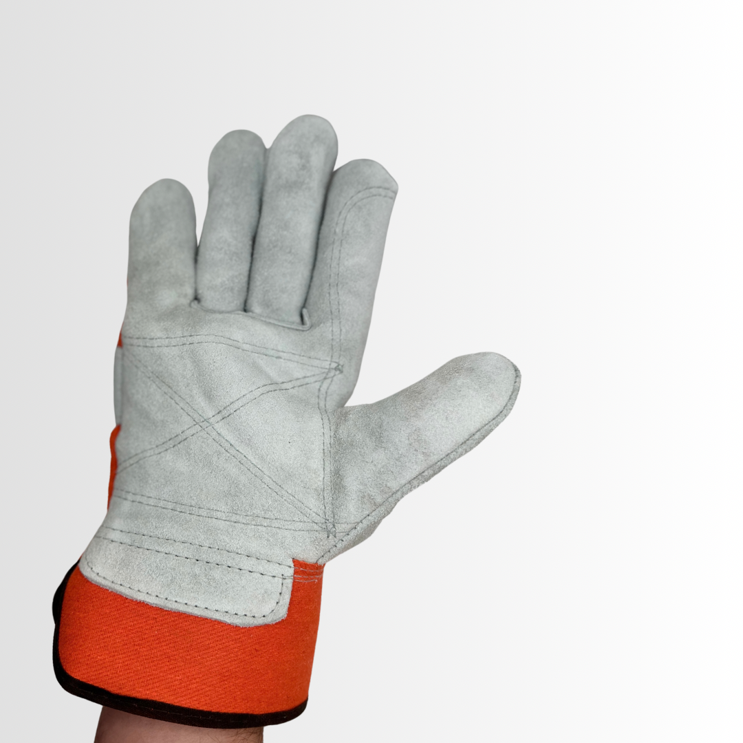 1360IDO | Inside Double Palm Leather Gloves with Cotton Lining and Rubberized Cuff – Reinforced for Heavy-Duty Work (12 Pair)