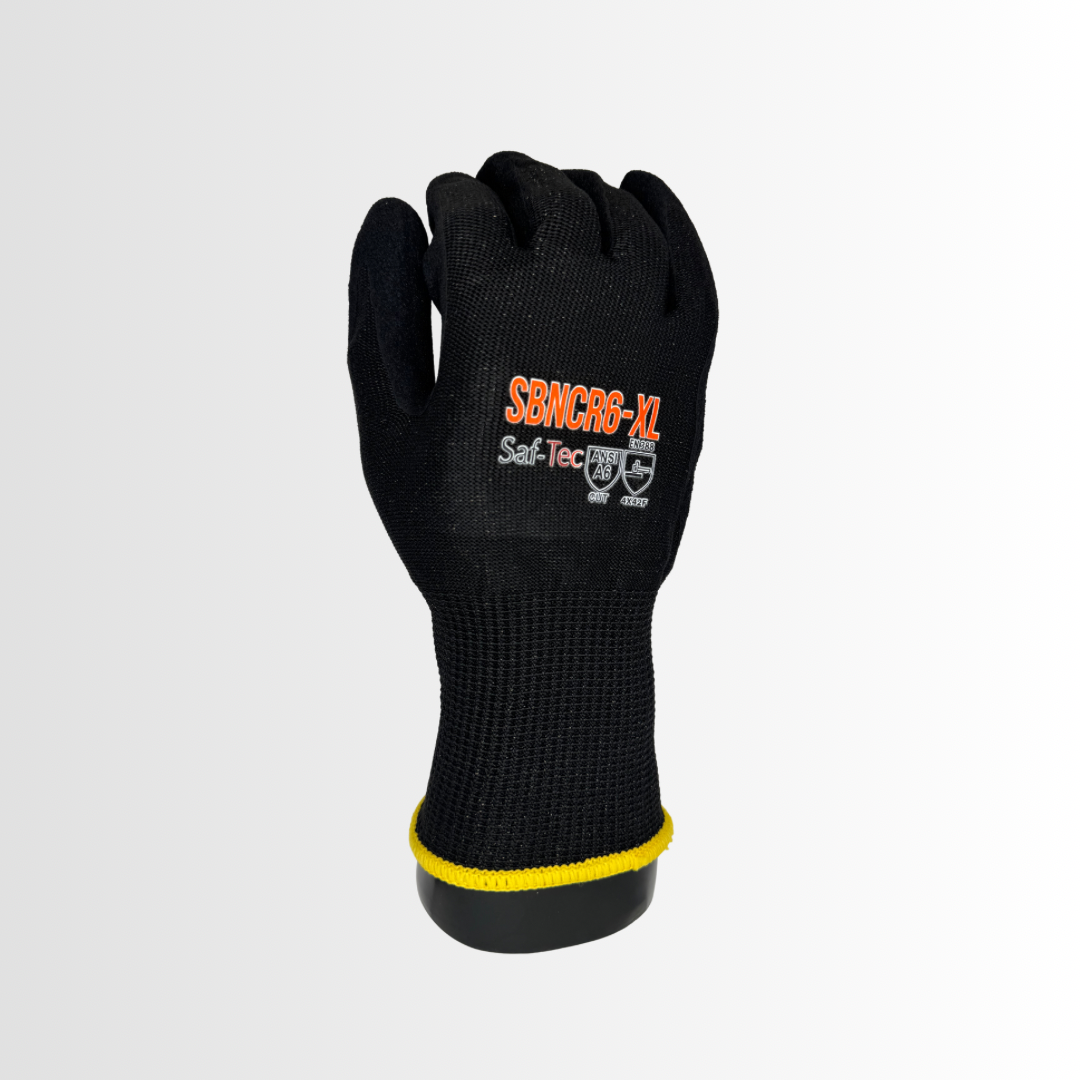 SBNCR6 | High-Performance Cut Resistant Gloves with Black Nitrile Foam Palm – ANSI A6, Knit Wrist (12 Pair)