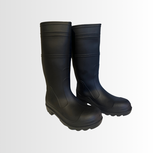 B16 Series | 16” Black PVC Work Boots – Plain Toe and Steel Toe Options, ASTM Certified (1 Pair)