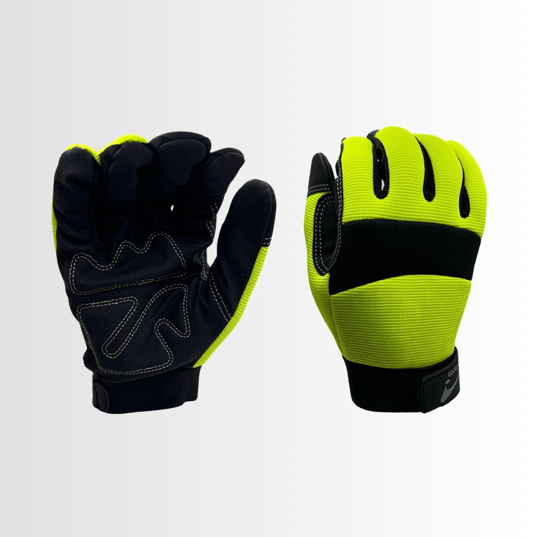HVGMC20 | Hi-Vis Green Synthetic Utility Gloves with Padded Palm, Velcro Closure, and Stretch Fit (Pair)