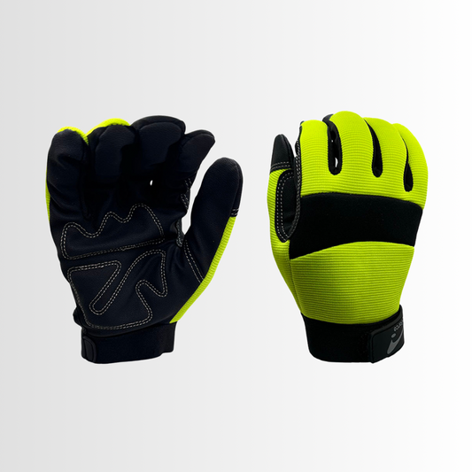 HVGMC20 | Hi-Vis Green Synthetic Utility Gloves with Padded Palm, Velcro Closure, and Stretch Fit (Pair)