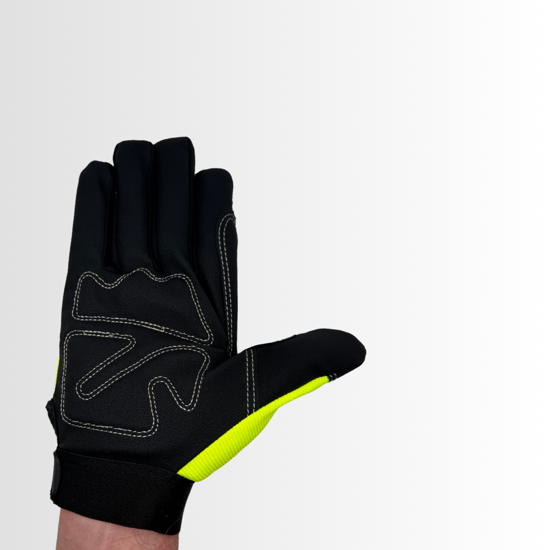 HVGMC20 | Hi-Vis Green Synthetic Utility Gloves with Padded Palm, Velcro Closure, and Stretch Fit (Pair)