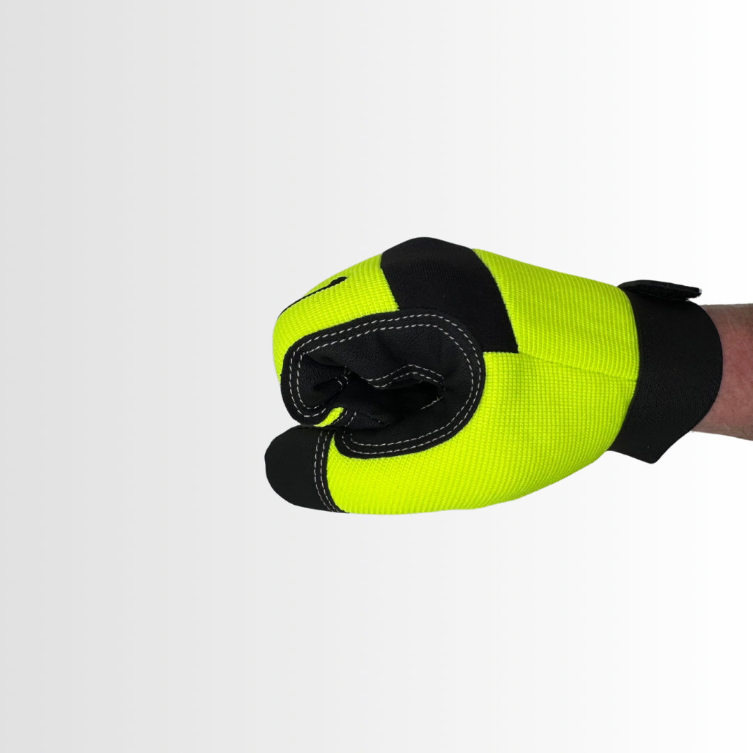 HVGMC20 | Hi-Vis Green Synthetic Utility Gloves with Padded Palm, Velcro Closure, and Stretch Fit (Pair)