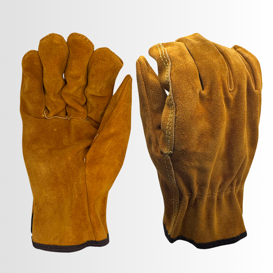 3210 | Split Leather Driver Gloves with Straight Thumb, Safety Cuff, and Shirred Elastic Back-Golden Yellow (12 Pair)
