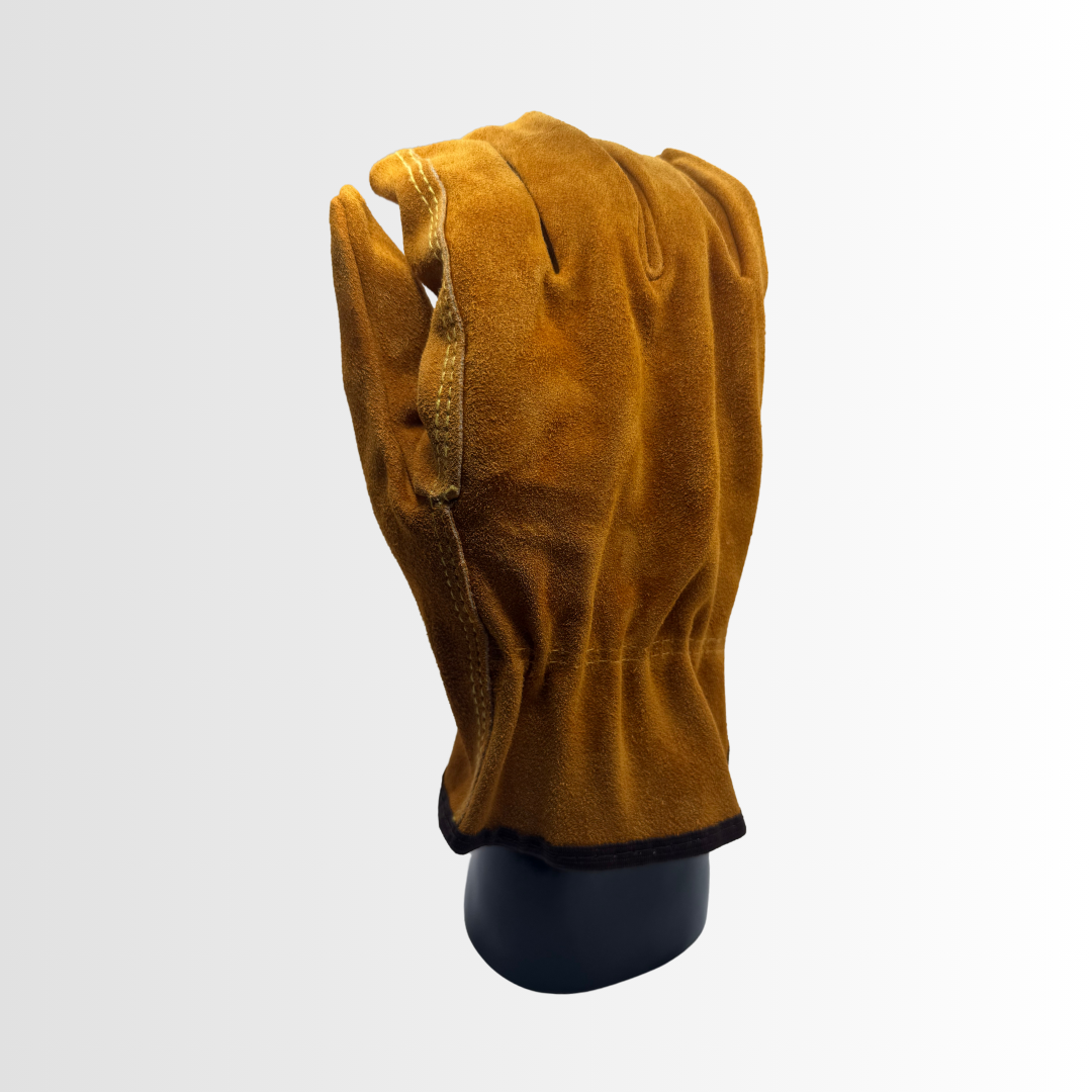3210 | Split Leather Driver Gloves with Straight Thumb, Safety Cuff, and Shirred Elastic Back-Golden Yellow (12 Pair)