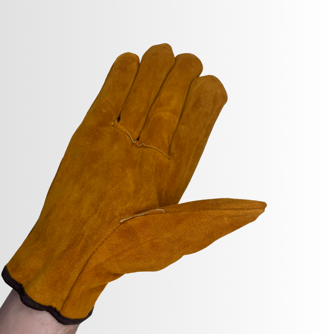 3210 | Split Leather Driver Gloves with Straight Thumb, Safety Cuff, and Shirred Elastic Back-Golden Yellow (12 Pair)