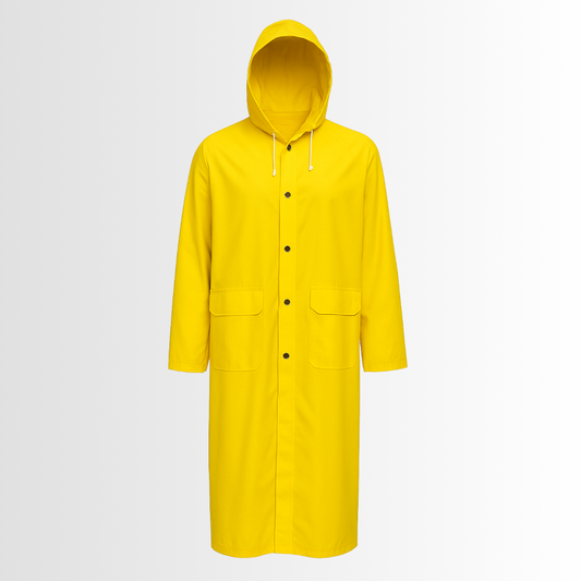 3048 | 48” Yellow PVC Rain Coat with Detachable Hood, Welded Seams, and Generous Sizing (1 Each)