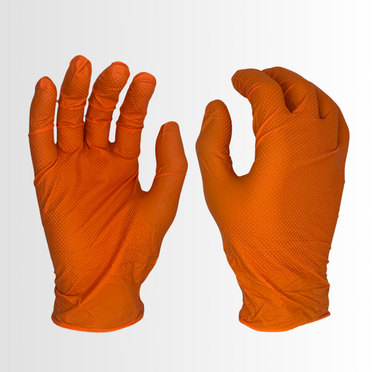 V908ONPF | 8 Mil Orange Nitrile Disposable Gloves with Raised Diamond Texture – Powder-Free, Industrial Grade (1000/Case)